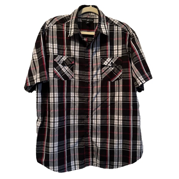 Beverly Hills Polo Club Other - Beverly Hills Pilo Club Button Up Shirt Men’s Size XL Black White Red Plaid